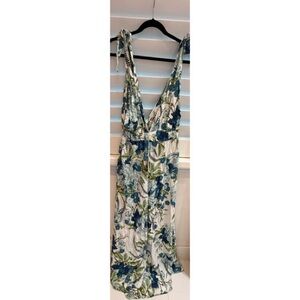 Blue and Green Plunge Neck Sleeveless Maxi Sundress